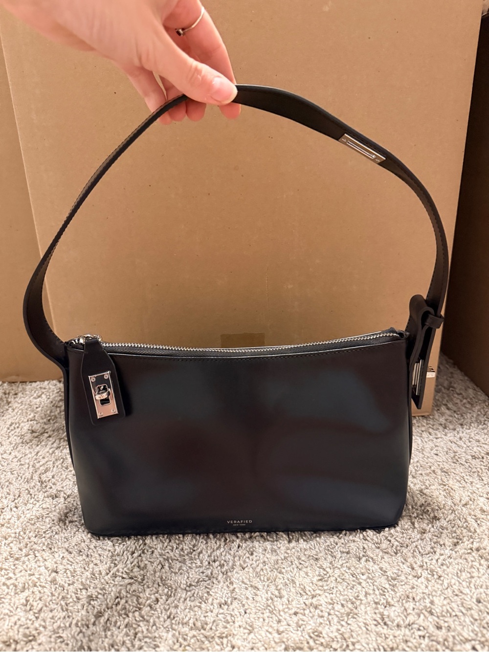 VERAFIED Hobo Bag in Black Leather & Silver Handbag Purse - Picture 7 of 14